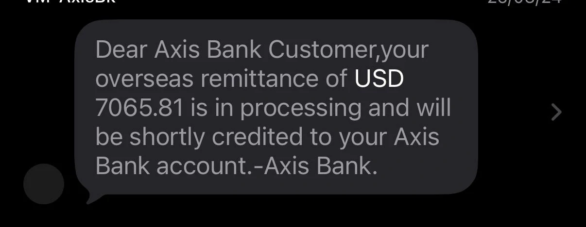 Axis Bank overseas remittance SMS 2
