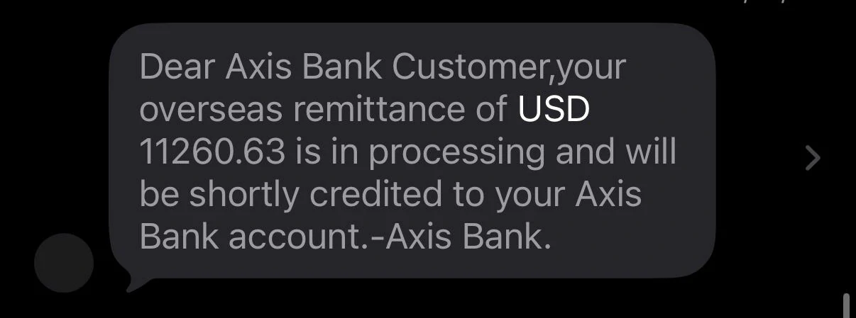 Axis Bank overseas remittance SMS 3