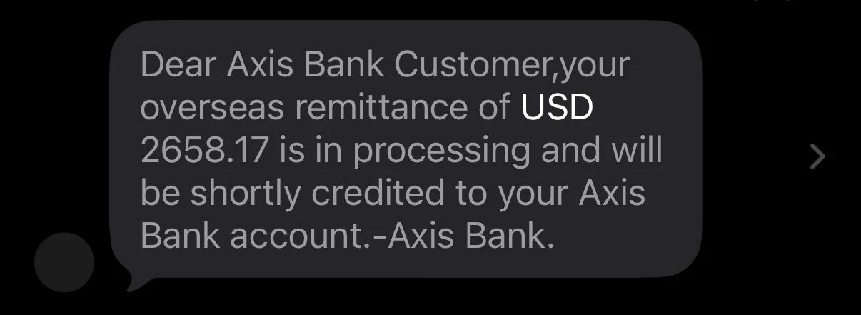Axis Bank overseas remittance SMS 1