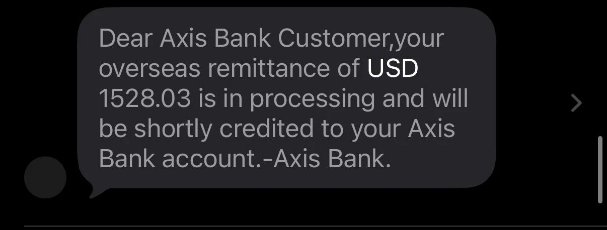 Axis Bank overseas remittance SMS 4