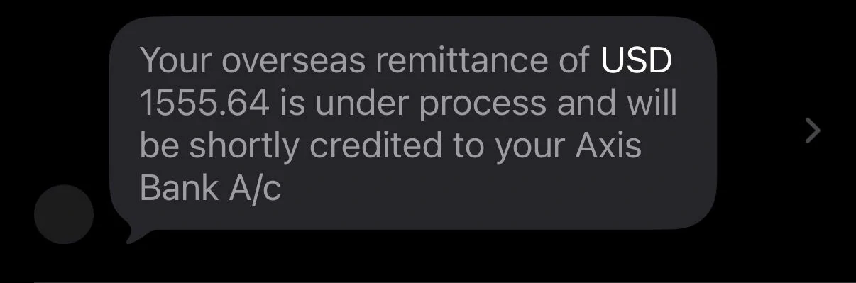Axis Bank overseas remittance SMS 6